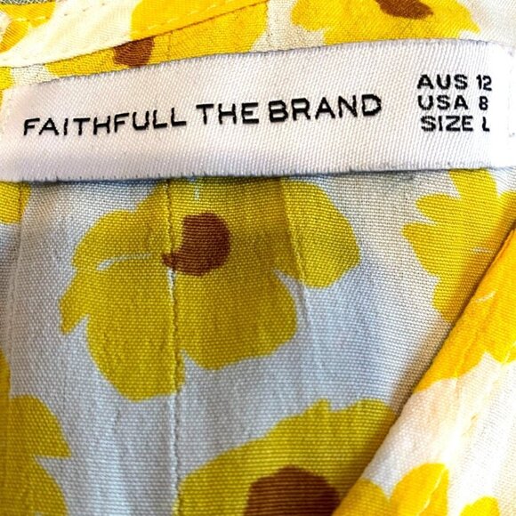 Faithfull The Brand LaBelle Womens Yellow Floral Mini Dress V-Neck Puff Sleeves - Picture 5 of 10